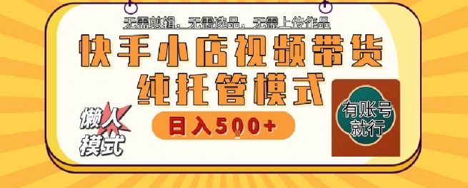 快手小店托管代运营，无需剪辑，无需选品，无需上传作品，全程无需操作，轻松月入5k+【揭秘】-清风网创资源站